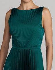 Teal Sleeveless High Neck Pleated Midi Dress