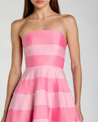 Pink Striped Strapless Satin Ballgown With Pockets