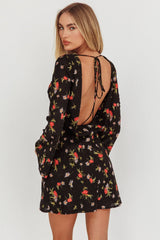 Thriller Long Sleeve Backless Mini Dress Floral Black
