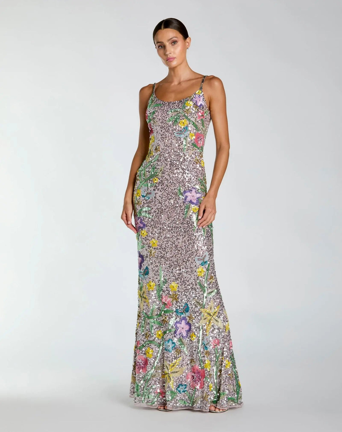 Silver Embellished Sleeveless Cowl Back Gown