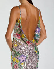 Silver Embellished Sleeveless Cowl Back Gown