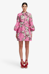 Luminous Linen Mini Dress - Pink Magnolia Print