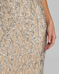 Nude Sleeveless Beaded Column Gown