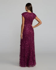 Amethyst Faux Wrap Floral Embroidered Cap Sleeve Gown