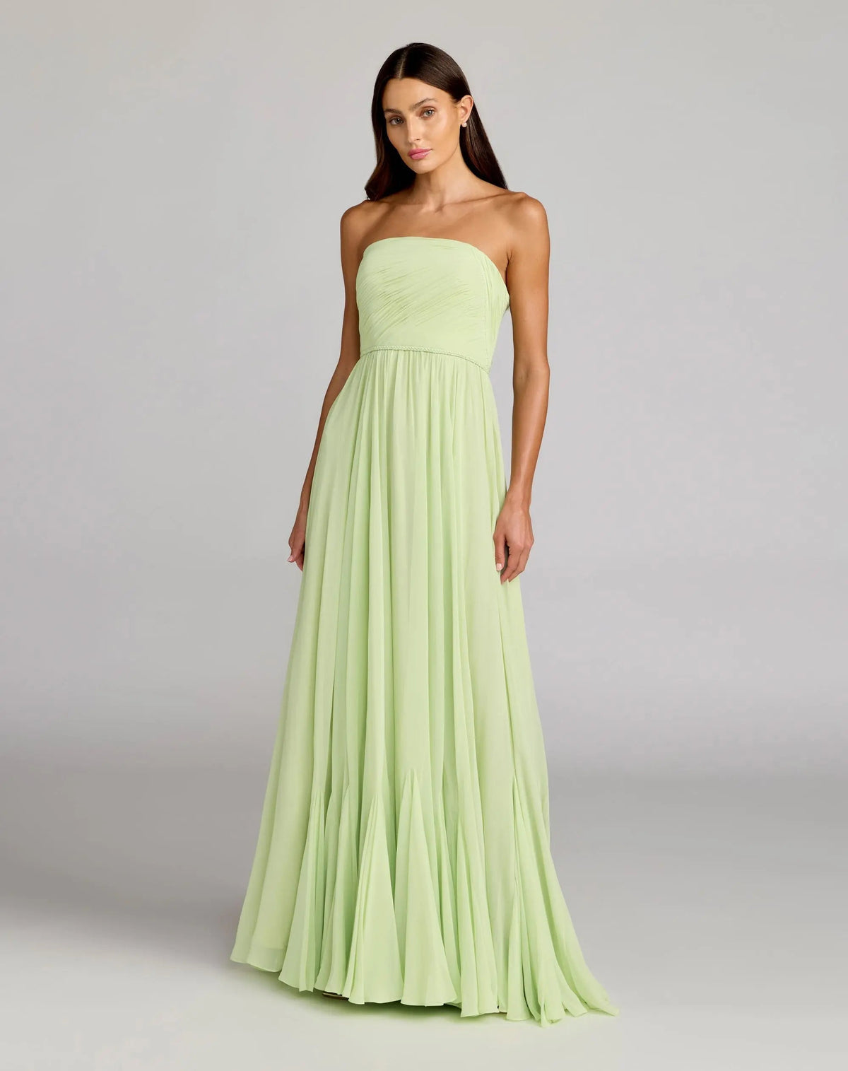 Green Strapless Chiffon Gown With Braided Belt