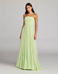 Green Strapless Chiffon Gown With Braided Belt