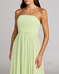 Green Strapless Chiffon Gown With Braided Belt