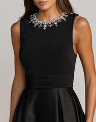 Black Embellished High Neck Sleeveless A Line Gown
