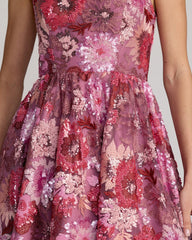 Purple Floral Sequin Strapless Midi Dress