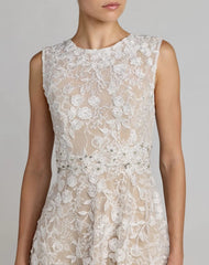 Ivory Floral Embroidered High Neck Midi Dress
