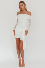 Dangerous Off Shoulder Waist Tie Mini Dress White