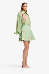 Melody Pleated Mini Skirt - Tulip Print in Green