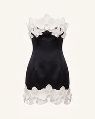 Orchid Trim Strapless Mini Dress - Black & Ivory