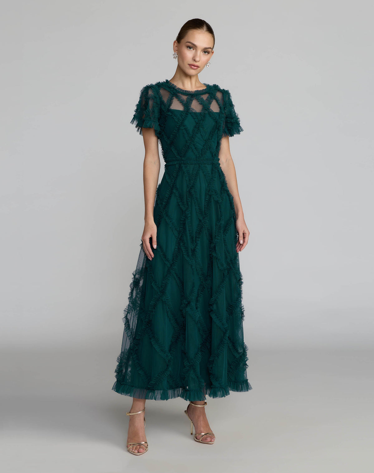 Blue Short Sleeve High Neck Ruffle Dress