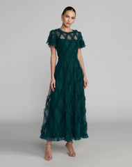 Blue Short Sleeve High Neck Ruffle Dress