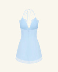 Flower Embroidered Mini Dress - Blue
