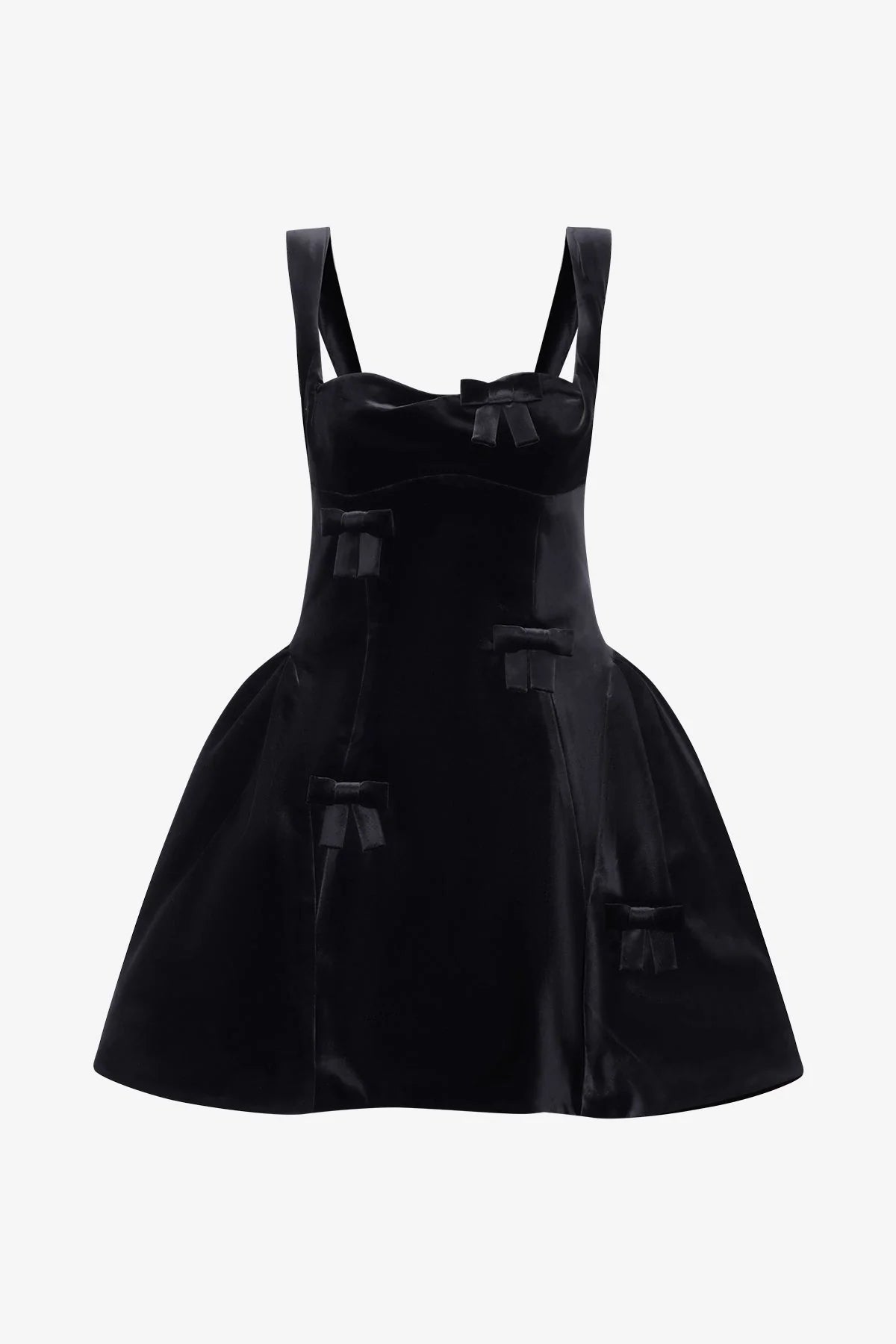 Ariel Velvet Bow Mini Dress - Ebony