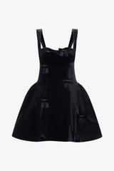 Ariel Velvet Bow Mini Dress - Ebony