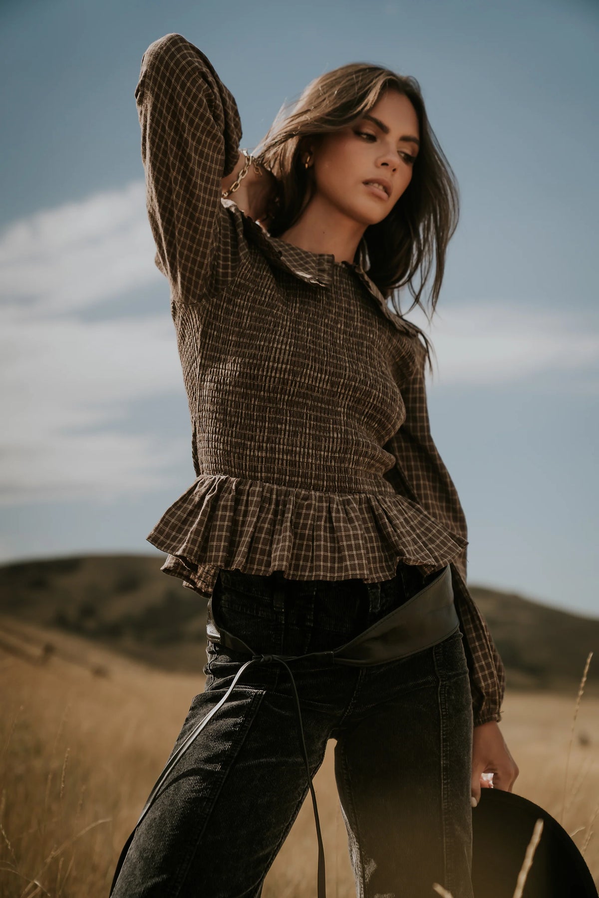 Kristy Smocked Blouse in Brown