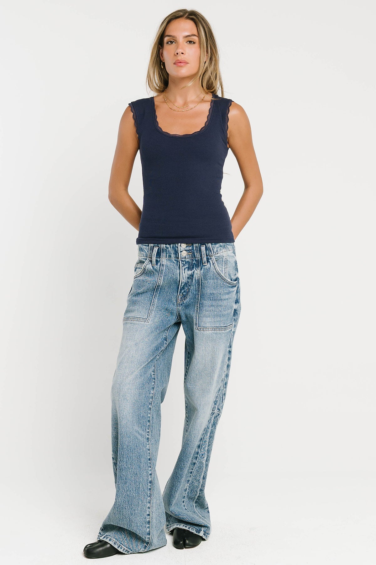 Sawyer Lace Trim Tank Top in Navy