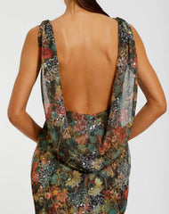 Multicolor Floral Embellished Sleeveless Column Gown