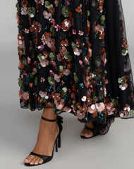 Black Sequin Embellished Sleeveless High Low Gown