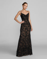 Black Embellished Lace Sleeveless Gown
