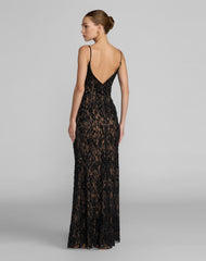 Black Embellished Lace Sleeveless Gown