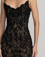 Black Embellished Lace Sleeveless Gown