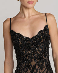 Black Embellished Lace Sleeveless Gown