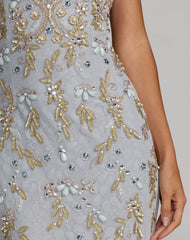 Blue Embellished Lace Sleeveless Gown