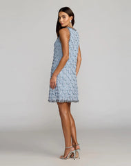 Blue Rhinestone Embellished Sleeveless Mini Dress