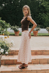 Sawyer Lace Trim Tank Top in Brown