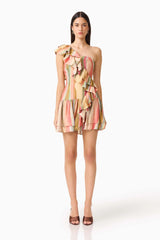 CURAAE Zala Ruffle Mini Dress in Striped Multi