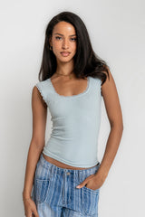 Sawyer Lace Trim Tank Top in Blue