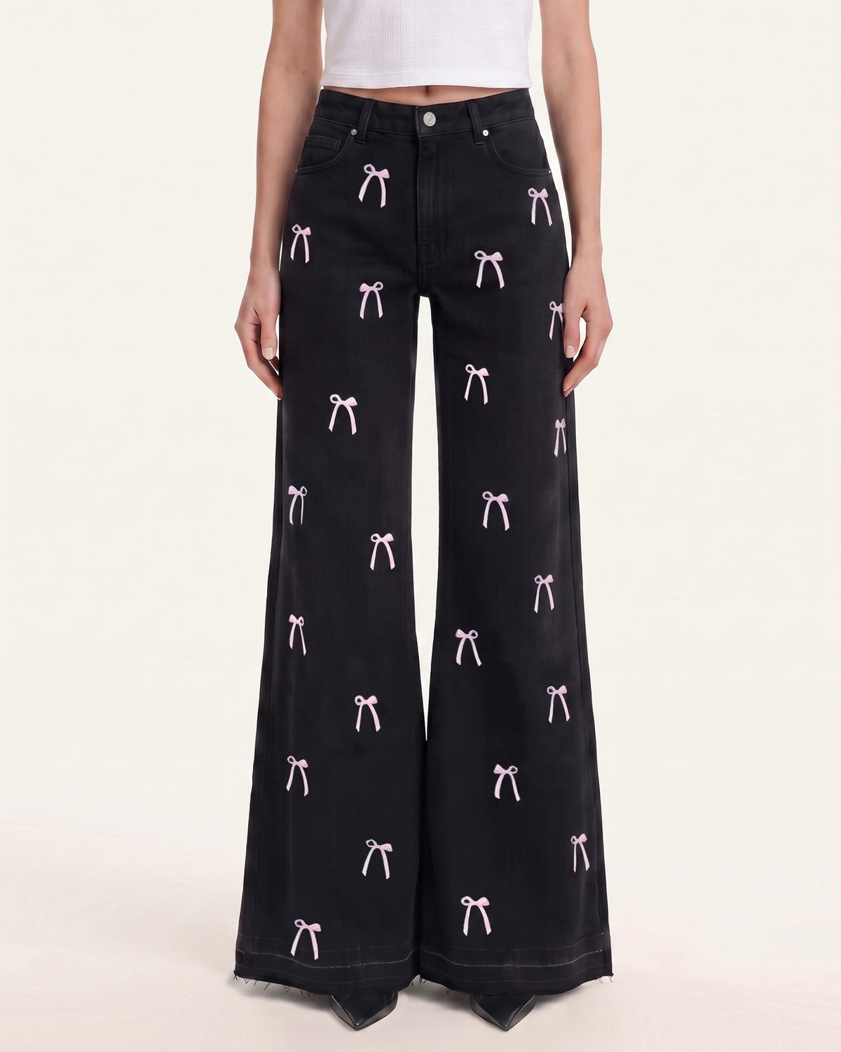 The Rebel Pink Ribbon Split Fray Jeans  - Black