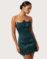 Orchid Trim Strapless Mini Dress - Dark Green
