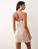sequin mini dress with corsage detail in pink