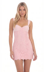 Floral Lace Mini Dress in Pink