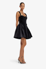 Ariel Velvet Bow Mini Dress - Ebony