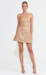 Camille Mini Dress Strapless Structured Beaded Sequin Dress in Gold