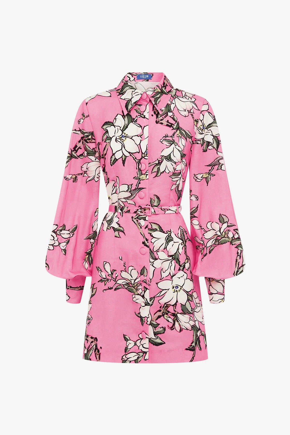 Luminous Linen Mini Dress - Pink Magnolia Print