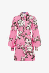 Luminous Linen Mini Dress - Pink Magnolia Print