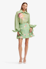 Melody Pleated Mini Skirt - Tulip Print in Green