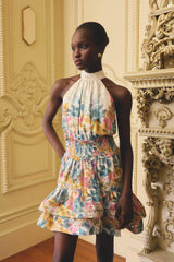 Clementina Halter Mini Dress in Multi Floral