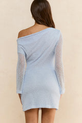 Heavenly Touch Asymmetrical Long Sleeve Mini Dress Blue