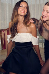 Sorrel Off the Shoulder Mini Dress in Black & White